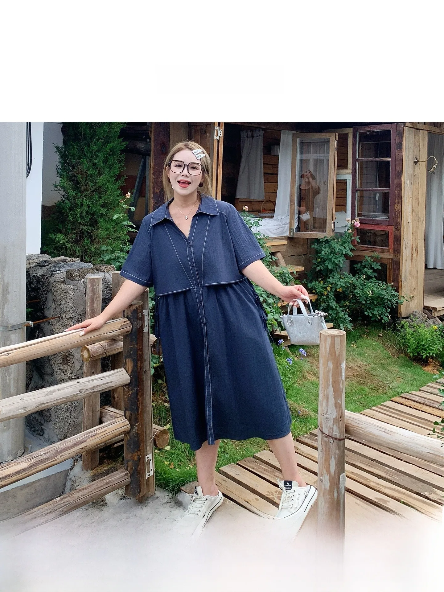 Ele round Ne irt Dr Slimming Loose Fit Summer Casual High Waist A-Line Skirt Bubble Sve Long Dr for plus Size