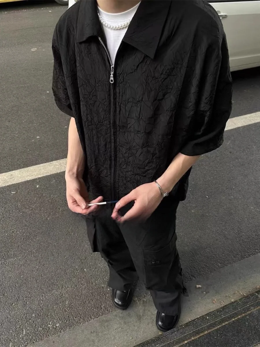 

Новая летняя свободная футболка Cleanfit с коротким рукавом и воротником на молнии для пар, дышащая хлопковая футболка, повседневная молодежная модная однотонная модель