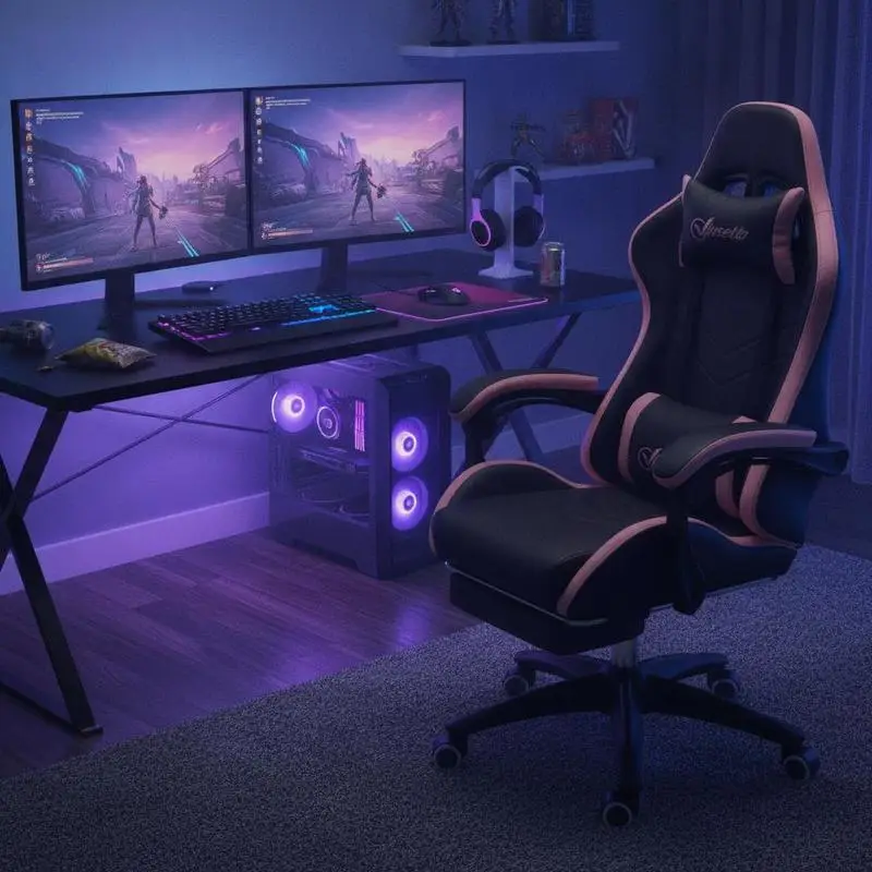Silla De Oficina, Silla Gaming, 1 Reposacabezas, 1 Soporte Lumbar, Rosa + Negro — -58%, 228.5€ Coupon, from 165.46€ – 58% descuento – €165.46