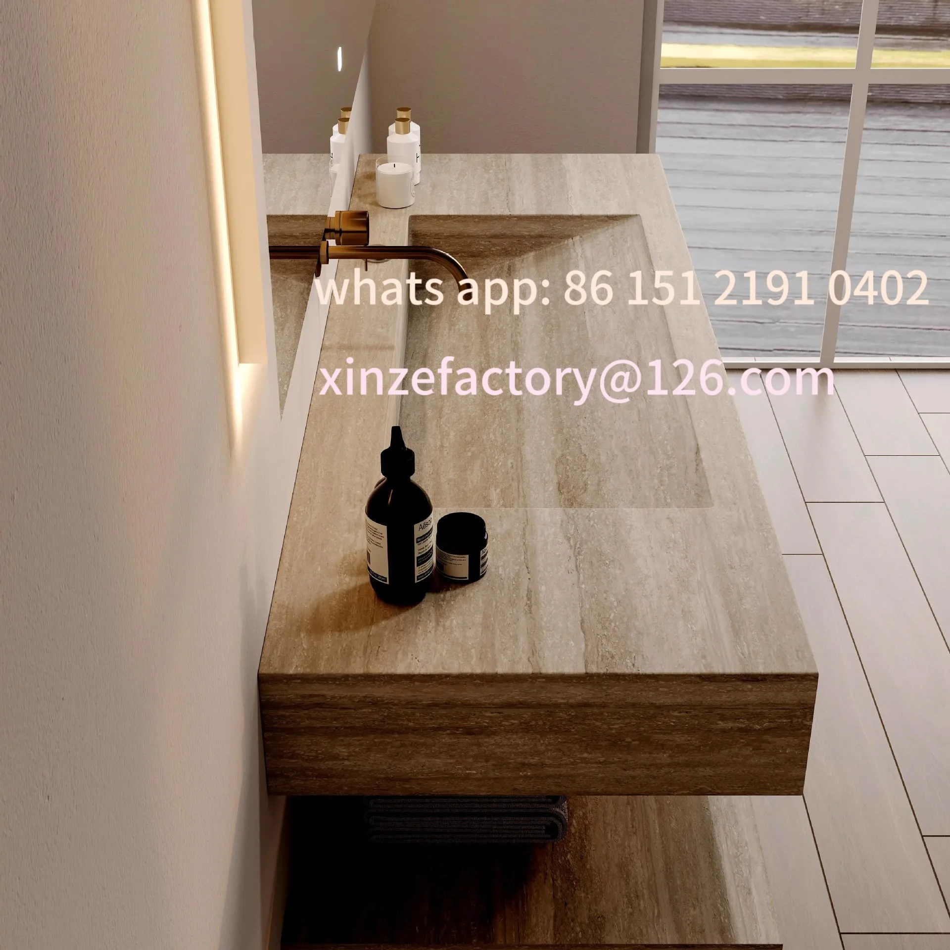 

Customizable Slate Integrated Seamless Basin Bathroom Cabinet Combination Travertine Washbasin Table Pool Hotel Double Basin