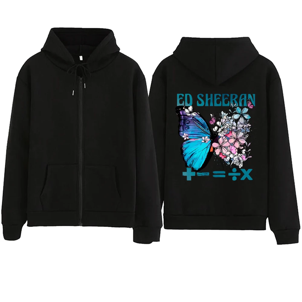 Ed Sheeran Mathematics Tour 2024 Butterfly Zipper Hoodie Harajuku Pullover Tops Sweatshirt Streetwear Fans Gift