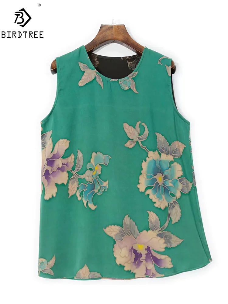 

BirdTree, 60MM Watered Gauze Real Silk Vest, Women's Sleeveless Floral, Retro Commute OL Tank Tops, 2024 Summer New T45661QM