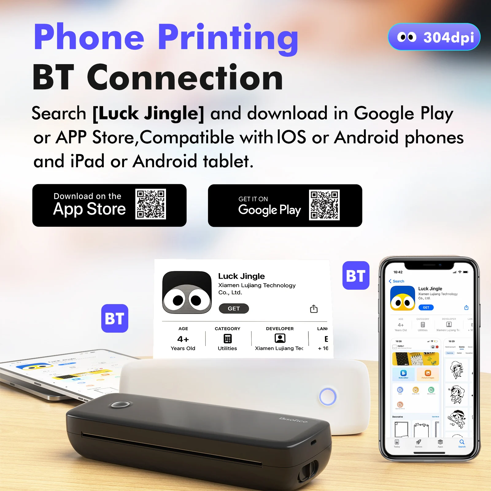 L81 A4 Thermal Printer Portable Printers Wireless Multi Size Versatile Mobile Thermal Printer 304DPI Study Office Work Tools