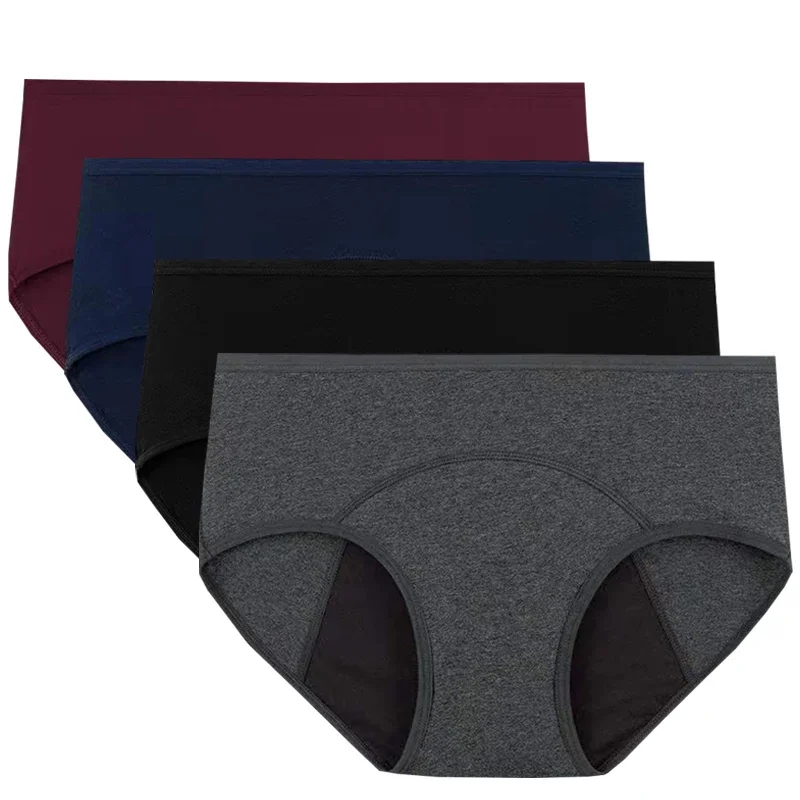 4pcs-pure-cotton-menstrual-panties-women's-large-size-physiological-briefs-lady-period-leak-proof-panty-girl-low-waist-underwear