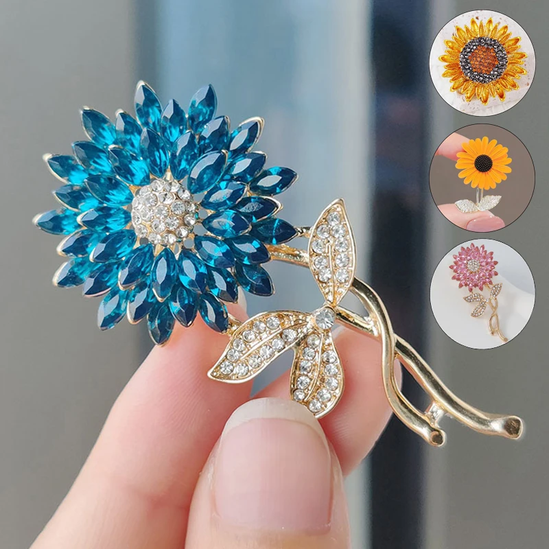 Exquisite Rhinestone Sunflower Brooches Trendy Delicate Elegant Clothing Suit Flower Brooch Pins For Women Girls Jewelry Gift