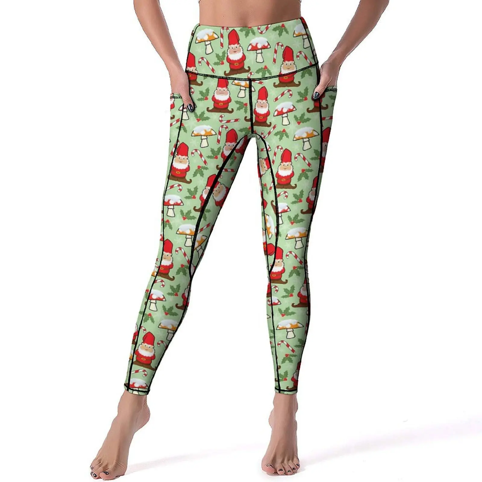 Christmas Santa Gnomes Leggings Sexy  Work Out Yoga Pants Push Up Stretchy Sport Legging With Pockets Aesthetic Printed Leggins