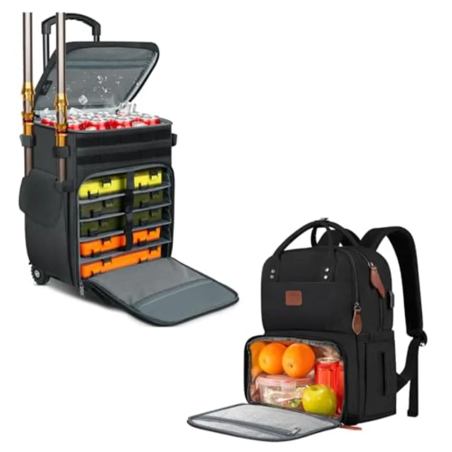 

Большой ящик для снастей на колесиках с холодильником и 5 лотками для рыбалки Изолированный рюкзак с колесами для женщин Портативный ланч-бокс с 1 шт.