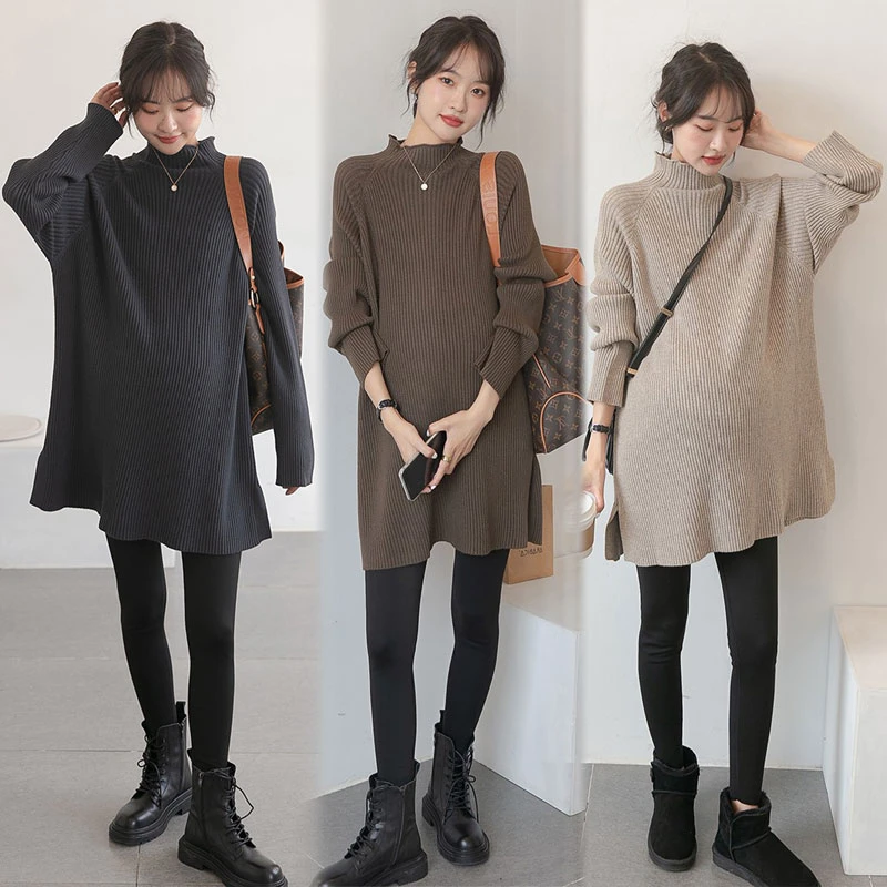 9958# 2023 Autumn Winter Dense Knitted Maternity Sweaters Loose Warm Shirts Clothes for Pregnant Women Pregnancy Pullovers Tops