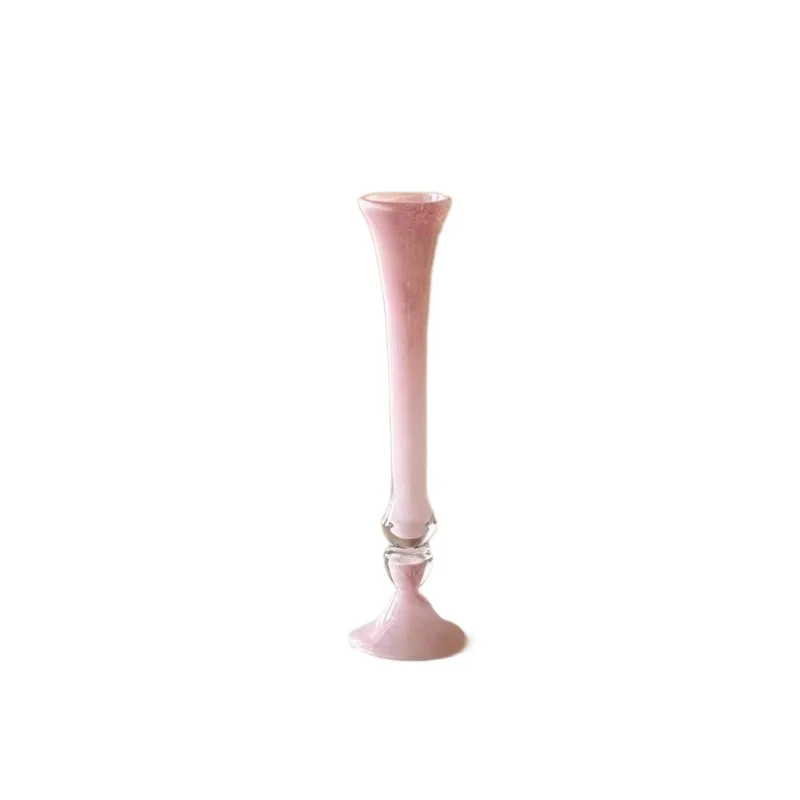 

Medieval vase long neck high foot glazed pink water raised flowers living room ornament dining table flower utensils