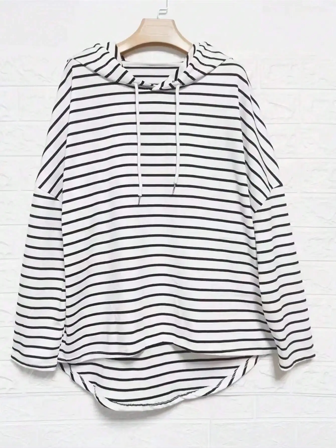 

Women's Striped Drop Shoulder Hoodie, Loose Fit Long Sleeve Pullover for Spring Autumn Casual Wear