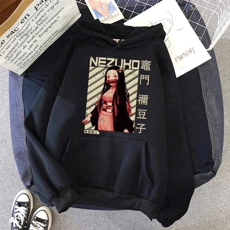 لطيف Nezuko أنيمي طباعة المرأة شيطان القاتل مانغا تانجيرو كيميتسو نو يابا الكنغر جيب هوديي Harajuku الشارع الشهير الملابس