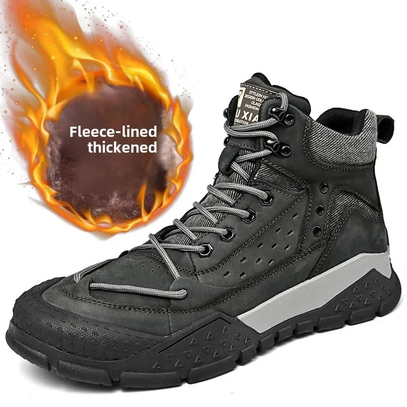 الرجال عالية الجودة صوف مبطن أحذية التنزه مقاوم للماء تنفس المضادة للانزلاق دائم الجلود العلوي مريحة إيفا نعل الشتاء Rea #4