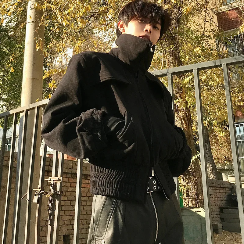 

2026 New Men Clean Fit High Neck Cropped Jacket With Shoulder Pads Retro American Style High Street Pilot Coat Casual Outwear