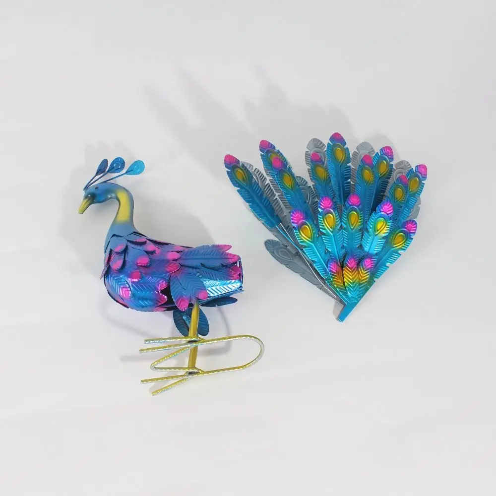

Iron Art Simulation Peacock Sculpture Detachable Cute Open Screen Peacock Statue Crafts Animal Miniatures Figurine Patio