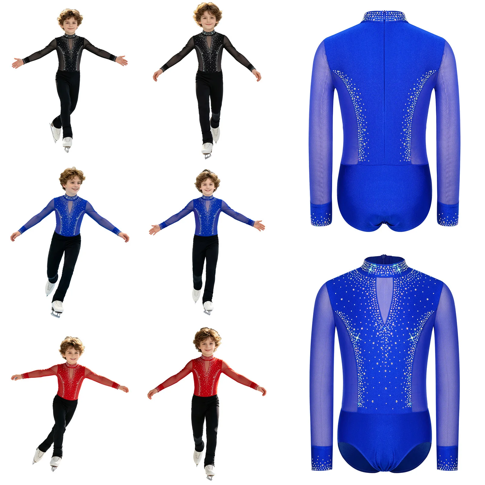Kids Boys Latin Dance Suit Glittery Gymnastics Acrobatics Figure Skating Performance Costume Ballet Jersey Dance Bodysuit Tops