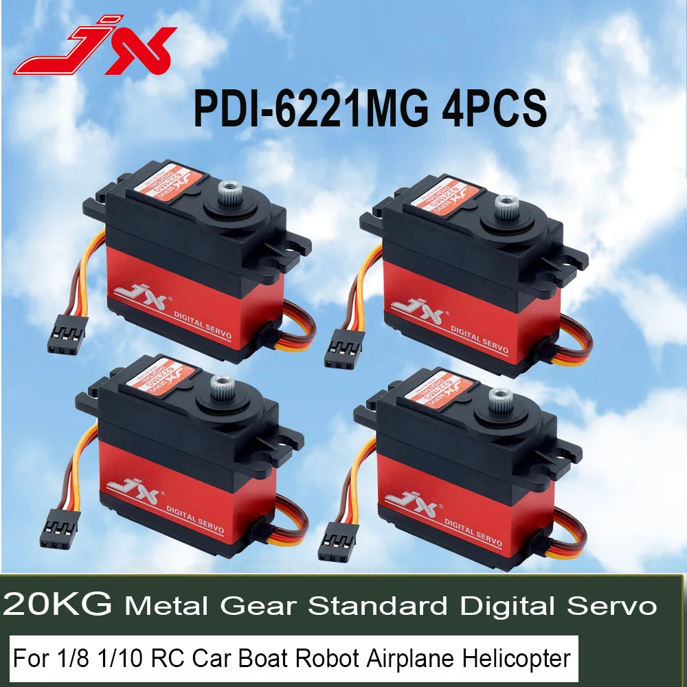 

4Pcs/Set JX Servo PDI-6221MG 20KG Large Torque Metal Gear Digital Servo For RC Car Crawler Boat Helicopter Model