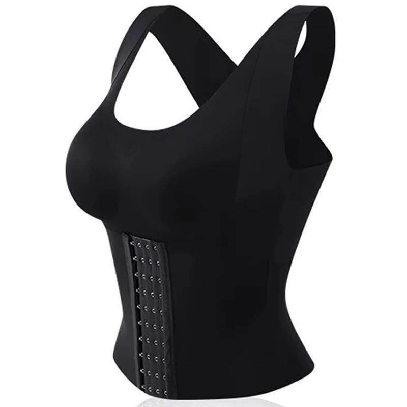 Women's 3 In 1 Waist Button Bra Styling Clothing Posture Corrector Weight Loss Cross Back Underwear Belly Sleeveless T-Shirt ﻿