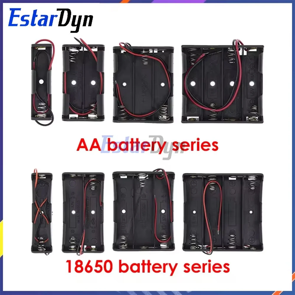 AA 18650 Battery Holder Case with Wire Lead, 3V 12V Plastic Battery Box, 3.7V 1.5V Clip for USB Drive Projects and DIY