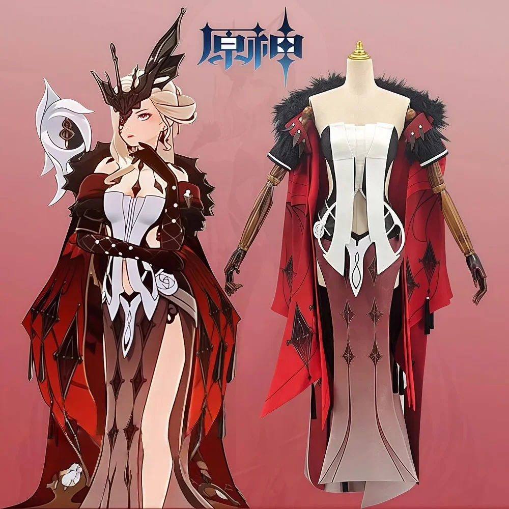 Spiel Genshin Impact Fatui Executive Officer NPC Cosplay Kostüme Anzüge Uniform Halloween La Signora Cosplay Outfits Zubehör