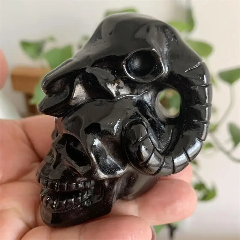 7cm Natural Obsidian Sheep Skull Crystal Carving Healing Fashion Home Decoration Birthday Present Holiday Gift 1pcs