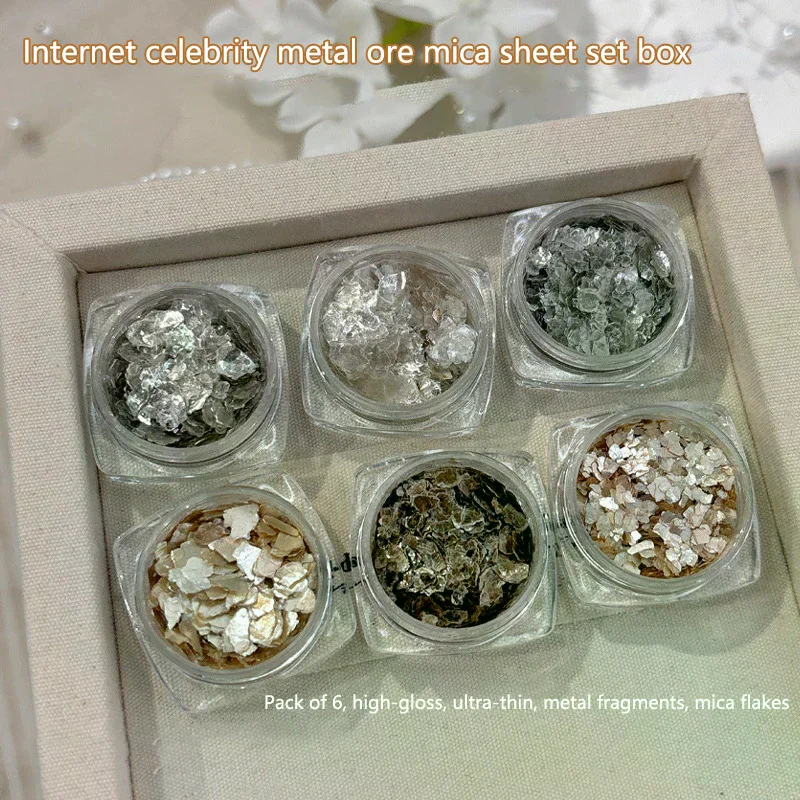 6PCS Metal Sheet Nails Sequins Manicure Nail Art Accessories Decorative Items Gold Foil And Silver Foil Fragments Ultra Thin Go