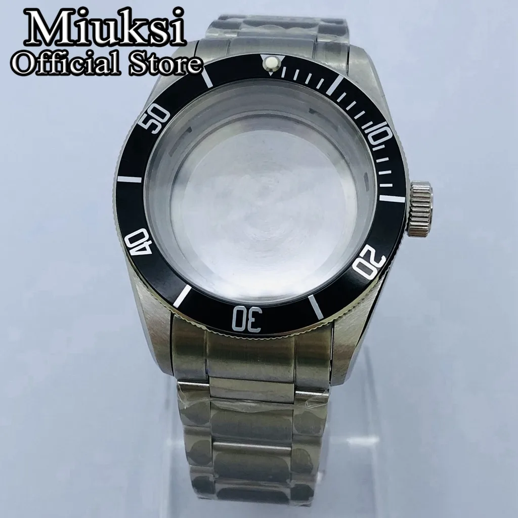 Miuksi 41mm silver watch case sapphire glass fit NH35 NH36 ETA2824