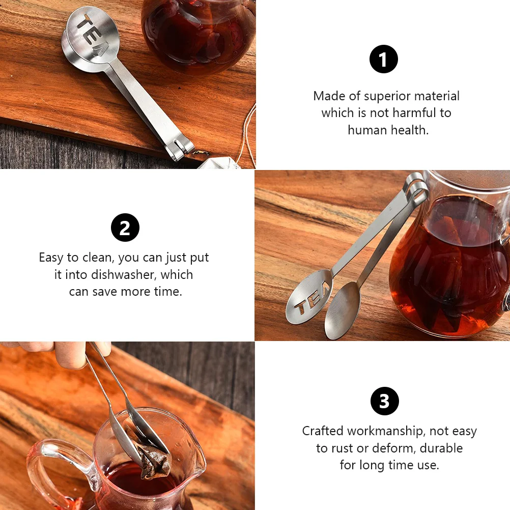 

2 pcs Silver Tea Bag Holders Rust-Proof Ice Cube Clamps Dishwasher Safe Kitchen Tongs Hollow Strainer Sugar Clamp