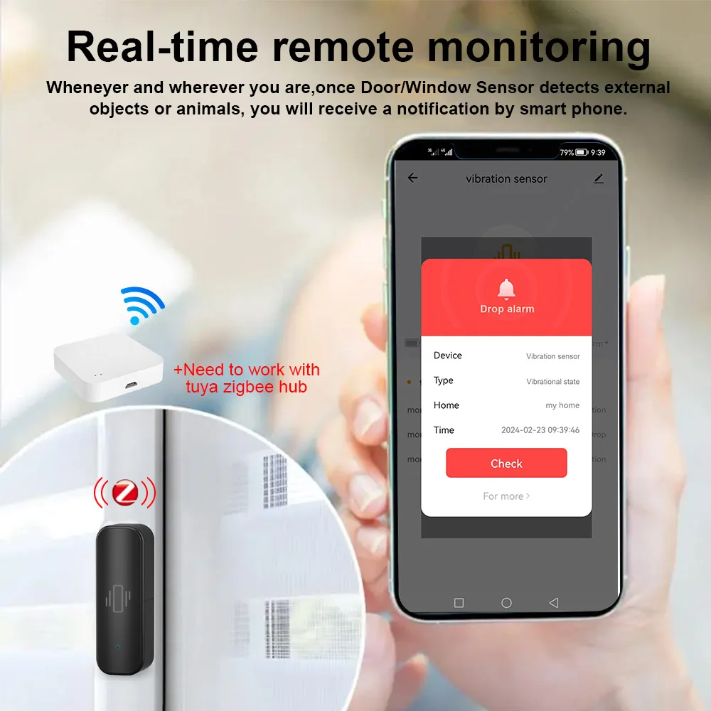 ONENUO-Tuya Smart Home ZigBee Vibração Sensor, Realtime Monitor App, Controle Remoto, Vida Inteligente, Self Defense Security Protection