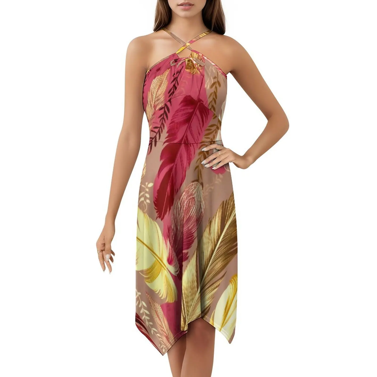 Piume-Fucsia Oliva Verde Blush Avorio Oro 2 Boho Chic Abito Elegante Moda Spiaggia Abito da cerimonia nuziale Piuma Fucsia Oliva