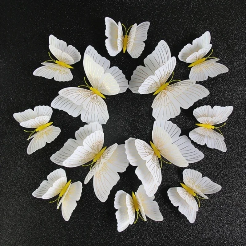 12 unids/lote Ambilight pegatinas de pared de mariposa 3D de doble capa decoración de boda decoración de mariposas para habitación calcomanías artísticas magnéticas para nevera