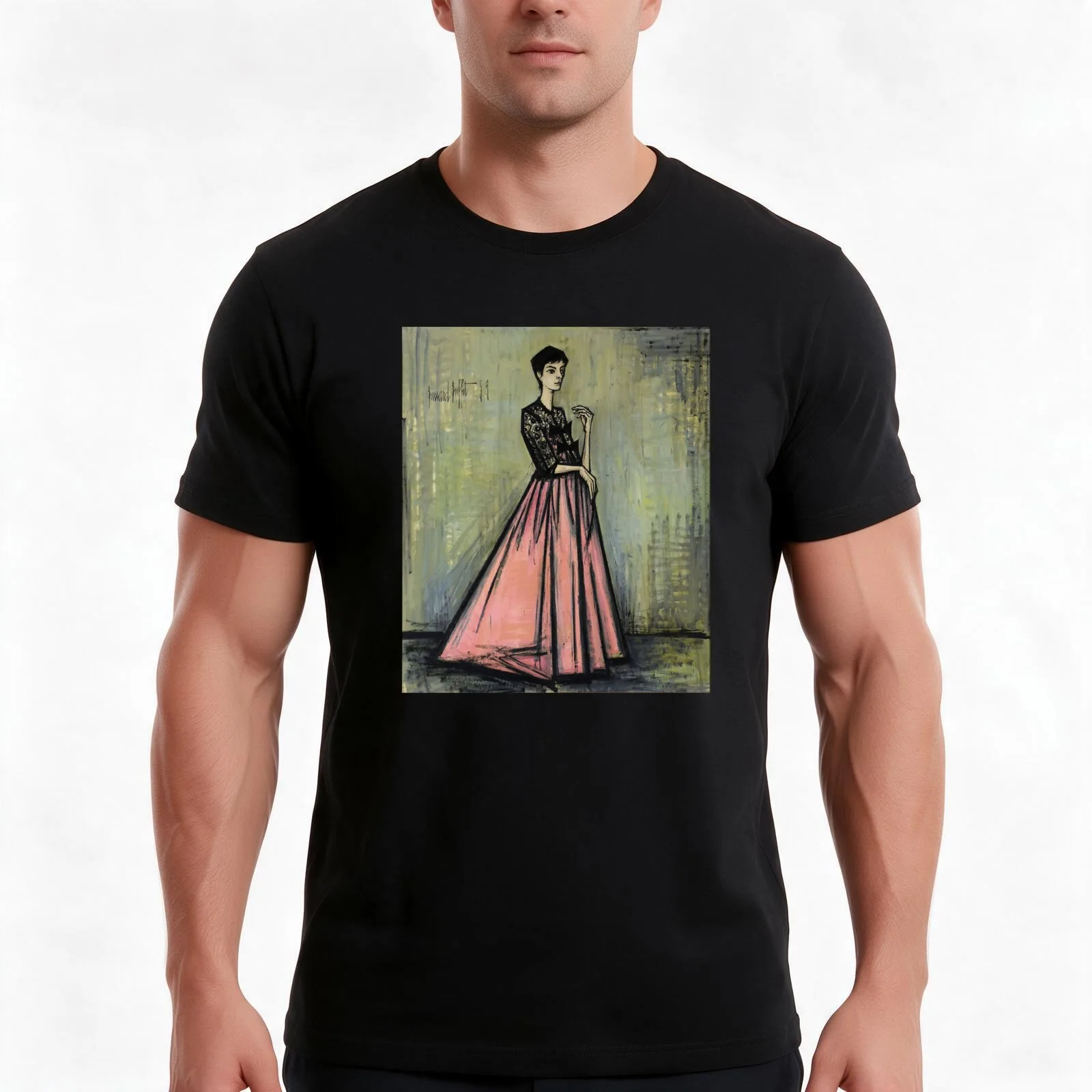 Camiseta de verão casual de algodão, estilo oversized, com estampa gráfica vintage, unissex, para homens e mulheres, modelo Bernard Pink Dress Of Girl