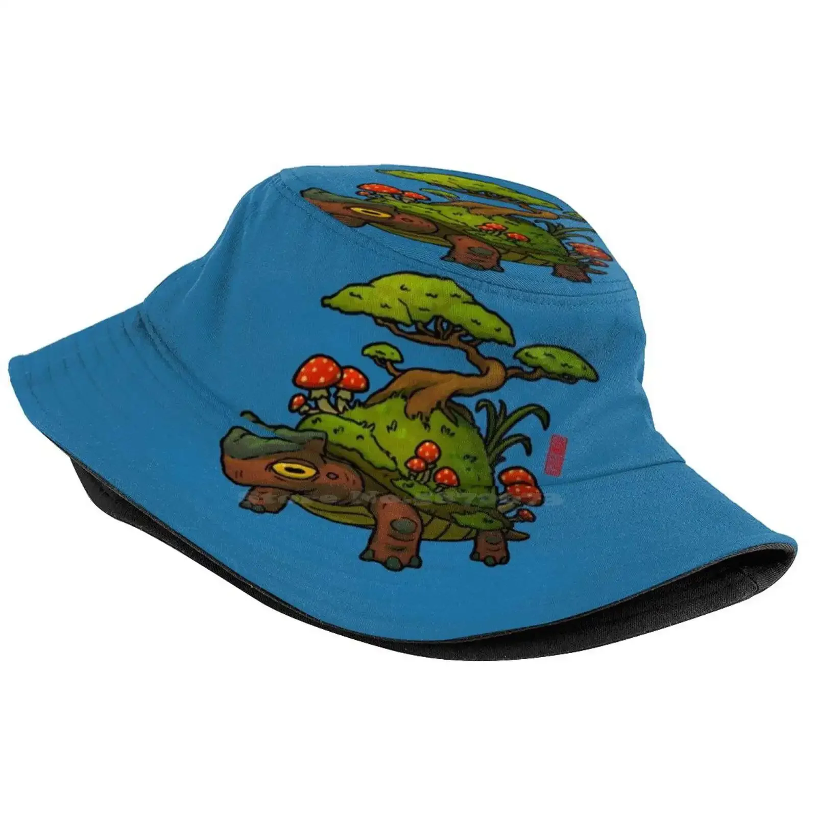 Cute Turtle With Bonsai And Amanita Mushrooms Sun Cap Fisherman Hat Bucket Hats Cute Turtle With Bonsai Turtle With Mushroom