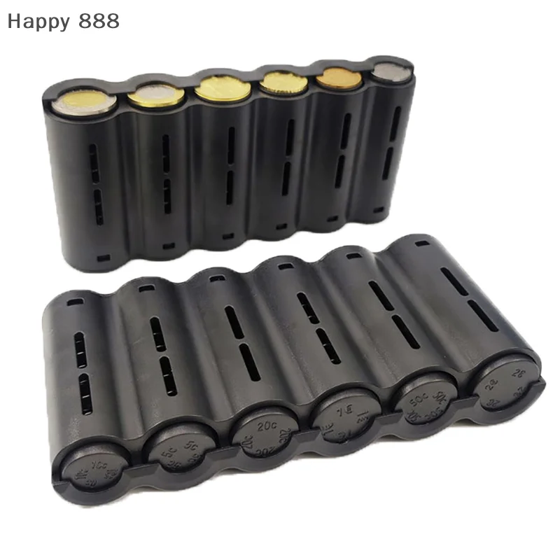 حامل عملات أوروبية محمول مكون من 6 فتحات مع زنبرك - تخزين عملات معدنية مدمجة للمنزل أو المكتب أو أثناء التنقل