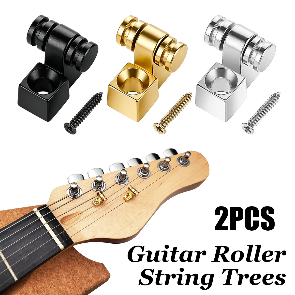 Miwayer 2Pcs Guitar Roller String Trees - Electric Guitar String Retainer Replacement Part with Screws, 3 Colors Available