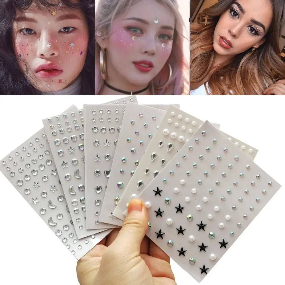 DIY Adhesive Makeup Diamond Sticker Diamond Mask Temporary Rhinestone Tattoo 3D Crystal Pearl Crystal Gems Tattoo Party
