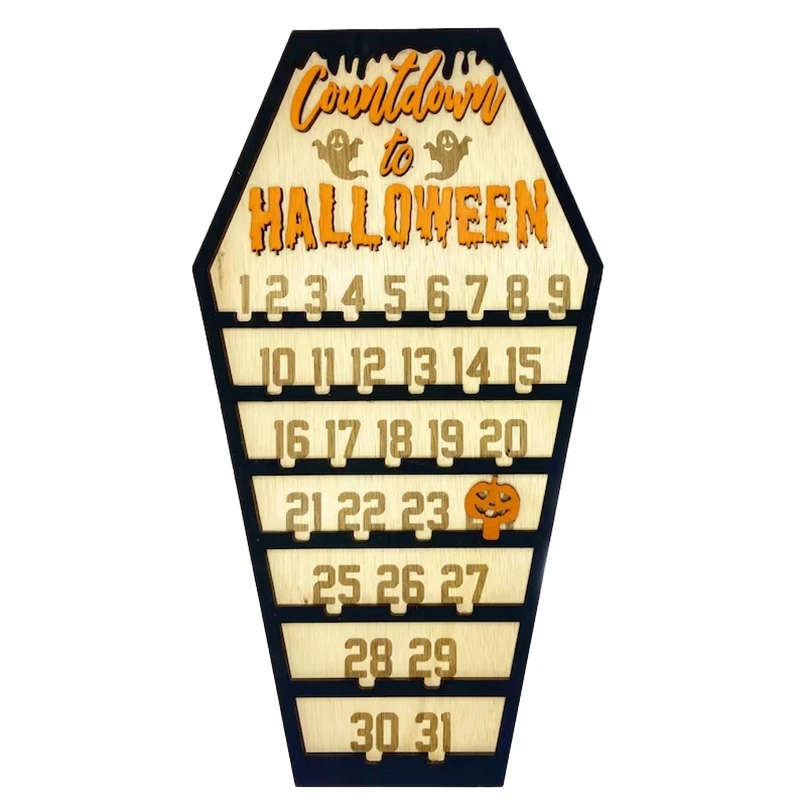 

1 PCS Halloween Advents Countdown Calendar Halloween Holiday Desktop Decoration Handmade DIY Wooden Halloween Decor Gifts