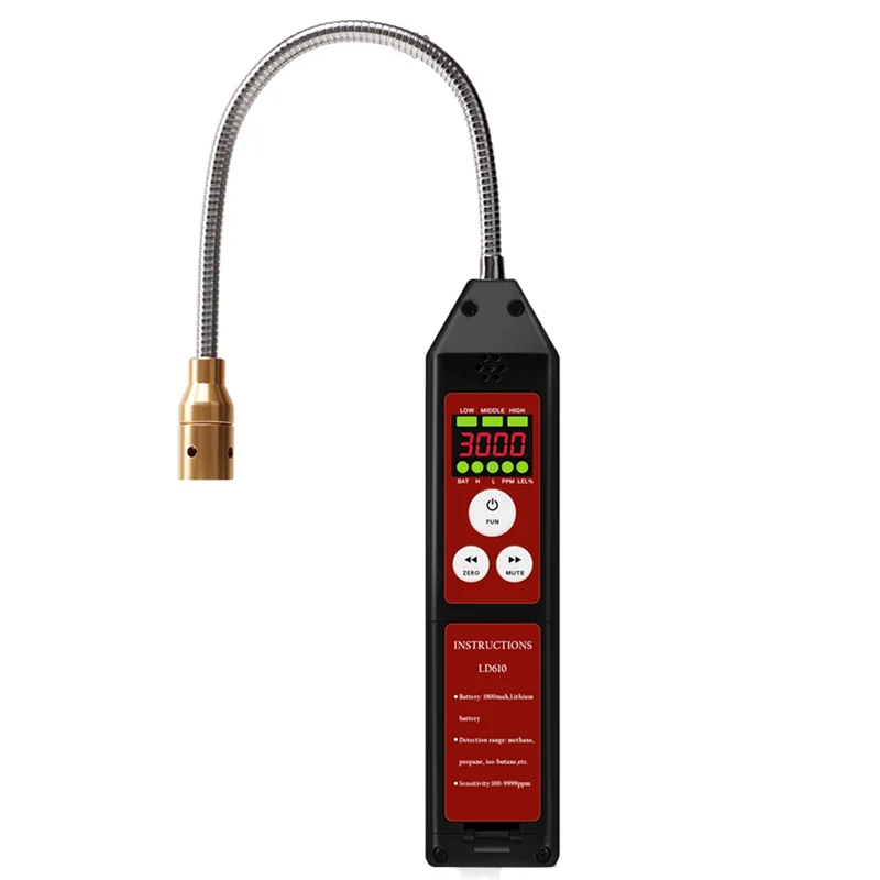 ABKI-brandbaar gaslekdetector Geluidsalarm LD610 Methaan C4H10 H2 Gastester 100-9999Ppm