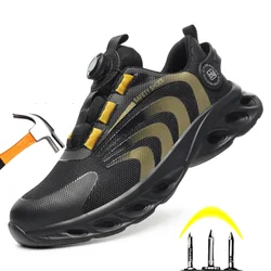 2024 Rotating Buttons Safety Shoes Men Waterproof Work Boots Men Anti-smash Anti-puncture Steel Toe Boot Winter Protective Shoes