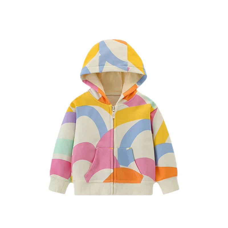 

3-8T New Arrival Hooded Girls Outwear Zipper Jackets Hooded Coats Rainbow Toddler Coats Clothing Kids Wear
