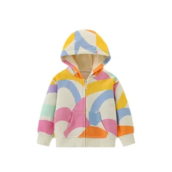 3-8T New Arrival Hooded Girls Outwear Zipper Jackets Hooded Coats Rainbow Toddler Coats Clothing Kids Wear