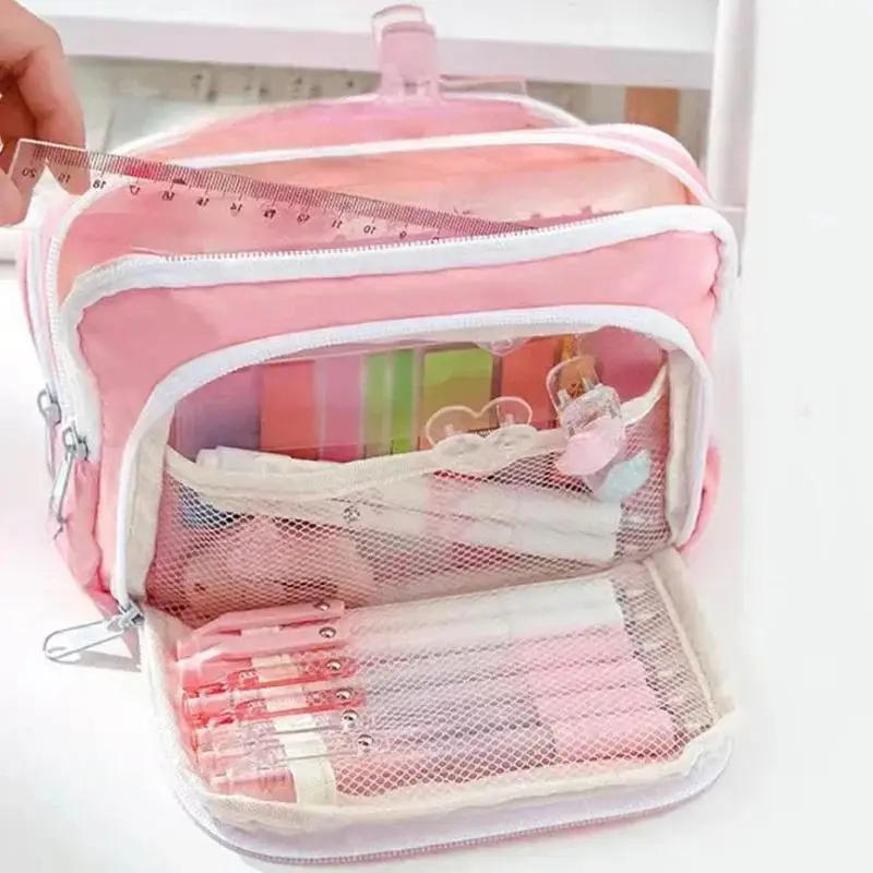 Portable Large Capacity Aesthetic Pencil Bag and School Case Pen Holder Cute Zipper Pouch for Girls Stationery Simple Style
