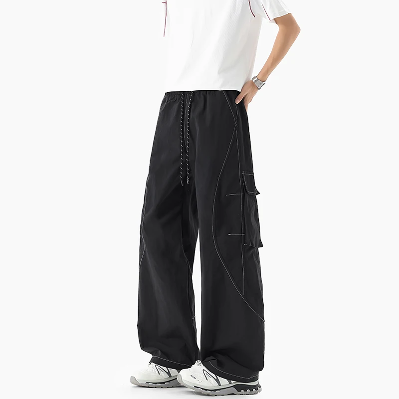 

2026 New American Bright Line Tooling Casual Pants for Men's Summer Large Size Trendy Brand Ice Silk Quick-drying Straight Pants