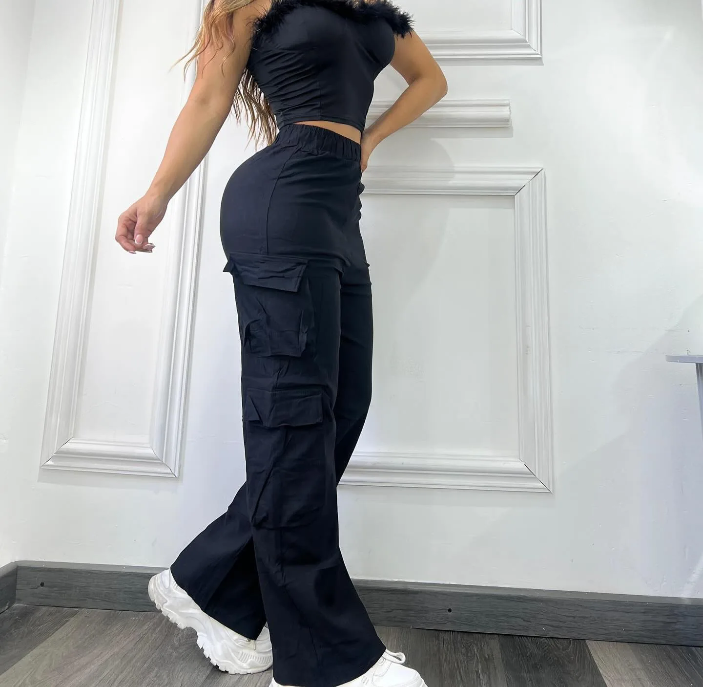 2026 Neue Damen High-Waist Y2K Cargo-Hose Vintage Streetwear Weites Bein Baggy Multi-Taschen Gerade Lässige Alltags-Lounge-Hose – Detail 5