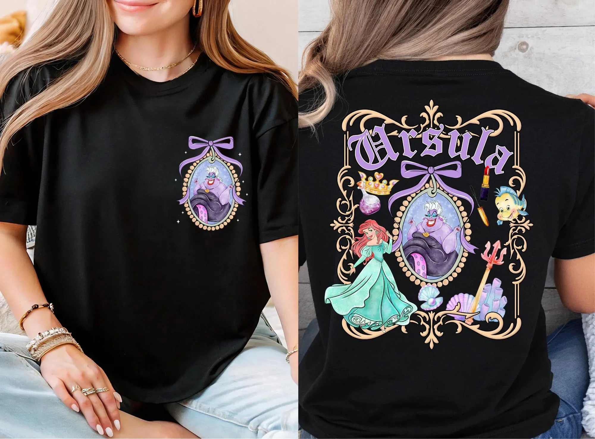 Coquette Ursula القوس تي شيرت ديزني Ursula قميص ديزني حورية البحر الأشرار تي شيرت الفتيات السيئة قميص Ursula قميص WDW الأسرة Vacay المحملة