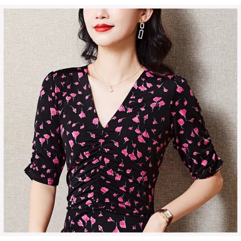 Robe longue amincissante à imprimé Floral, élégante, col en v, imprimé personnalisé français, nouvelle collection printemps été