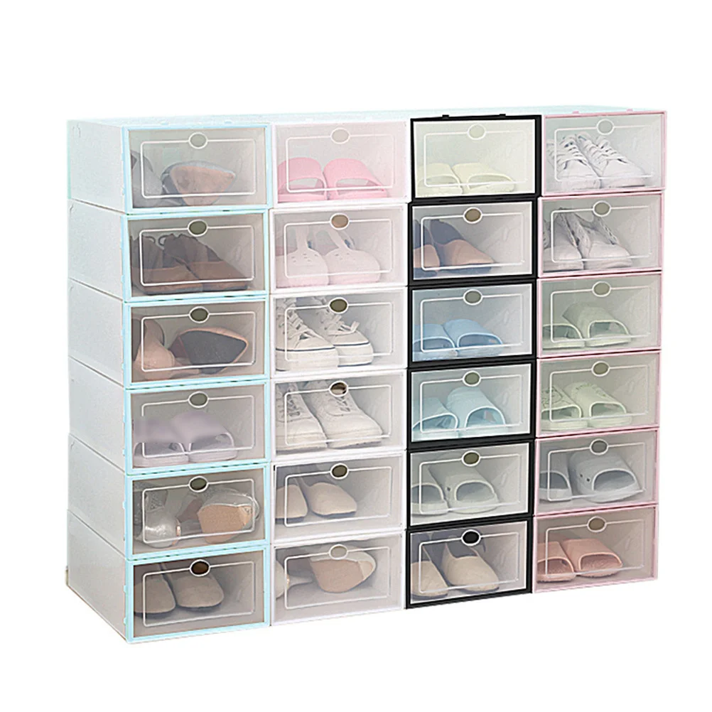 

6Pcs Shoes Storage Bin Clear Thickened Stackable Shoe Boxes for Closet Under Bed Rack Cabinet Organizing Small Space Efficiently