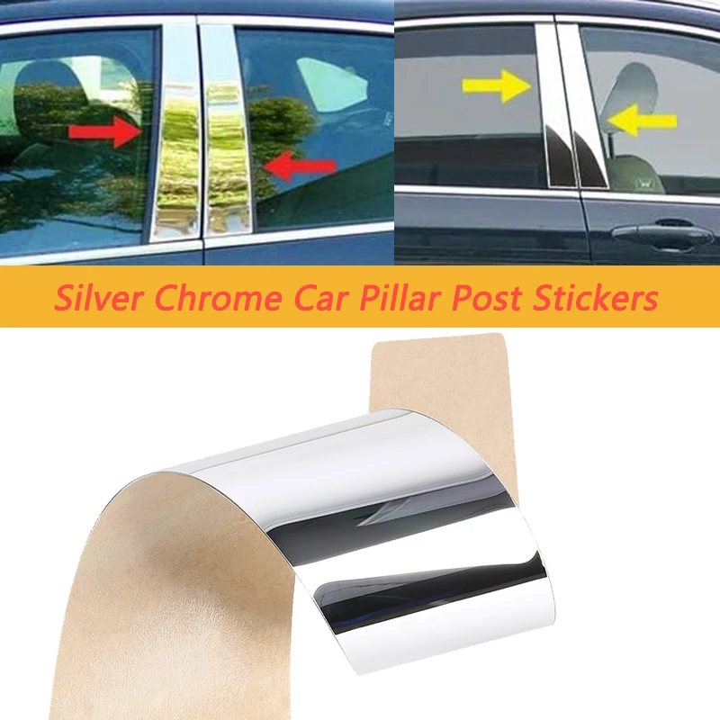 6Pcs Chrome Car Pillar Posts For Chevrolet Silverado 1500 Crew Cab Double Cab 2019 2020-2024 Door Window BC Column Trim Stickers