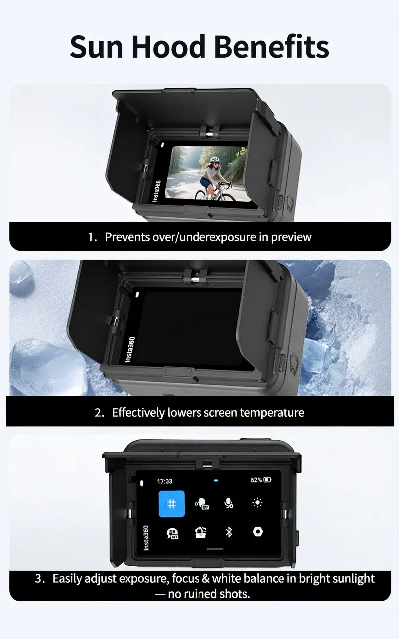 RONKOEN Für Insta360 Ace Pro 2/Pro SR-ARC-1 Magnetische Sonnenblende Faltbarer Blendschutz Bildschirmabdeckung Snap-On Sportkamera-Zubehör – Detail 2
