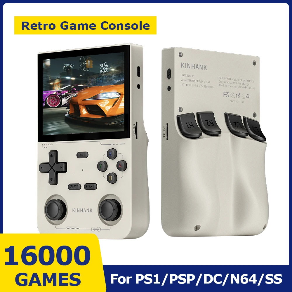 KINHANK Handheld Retro Video Game Console 16000 Games 40+Emulator for PS1/PSP/DC/N64/SS 3.5 Inch IPS Screen can save Games