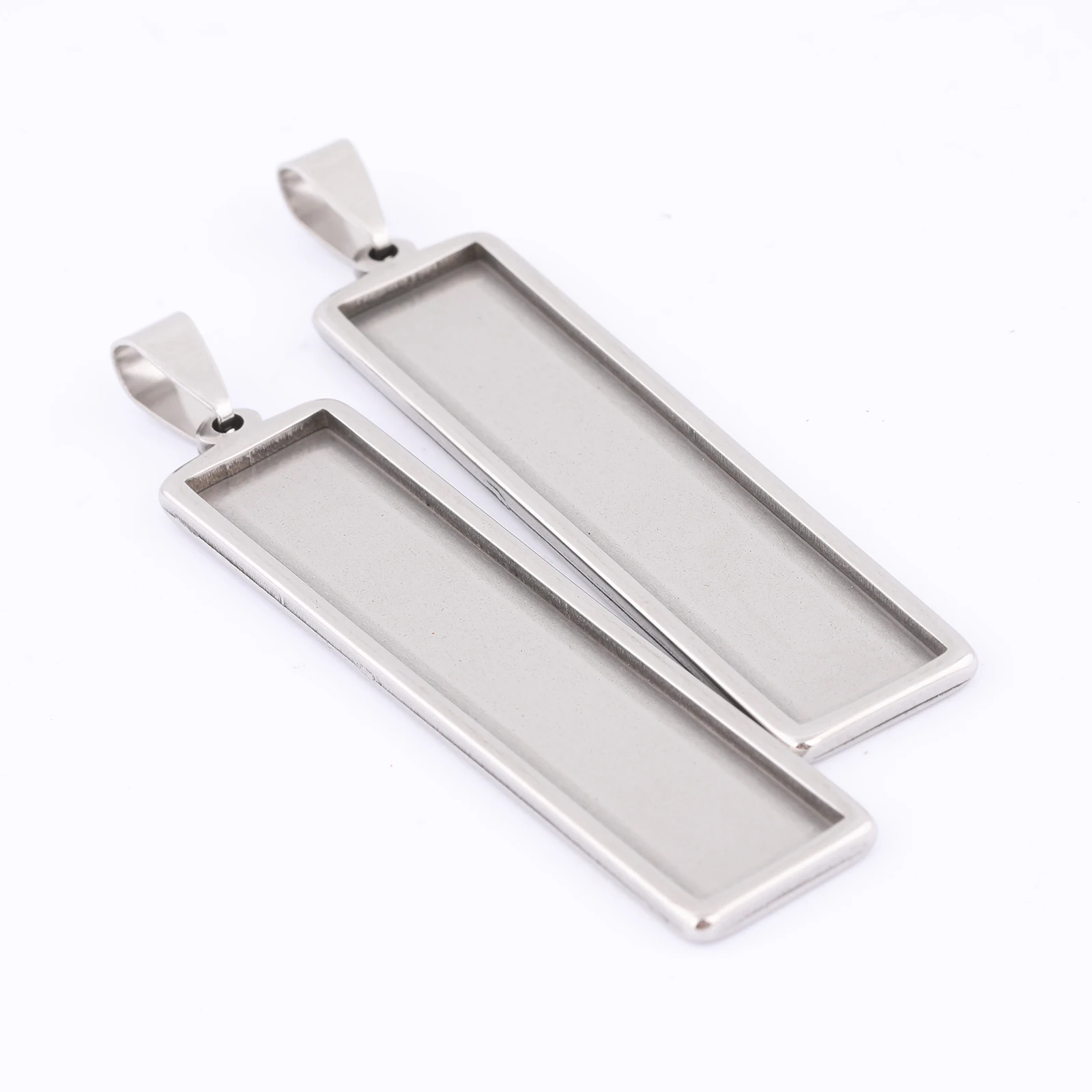 

5pcs Stainless Steel 10x50mm Rectangle Cabochon Pendant Base Setting Trays Diy Bezel Blanks For Keychain Necklace Jewelry Making